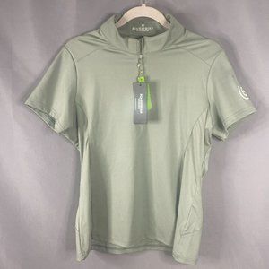 Equestrian Stockholm Top Women L Pistachio White Sportive 1/4Zip Pullover Shirt